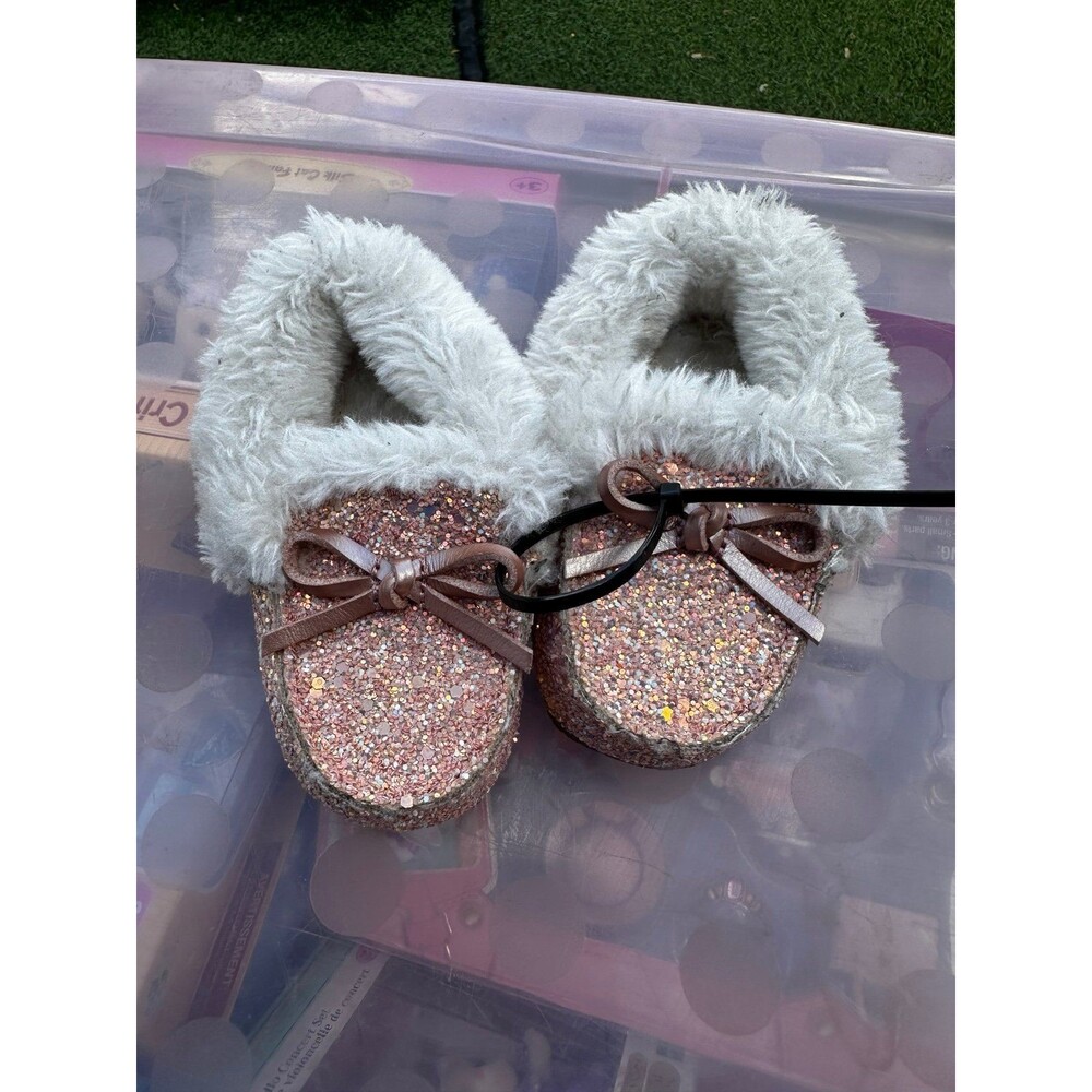 Pink Glitter Faux Fur Toddler Loafers Sz 5